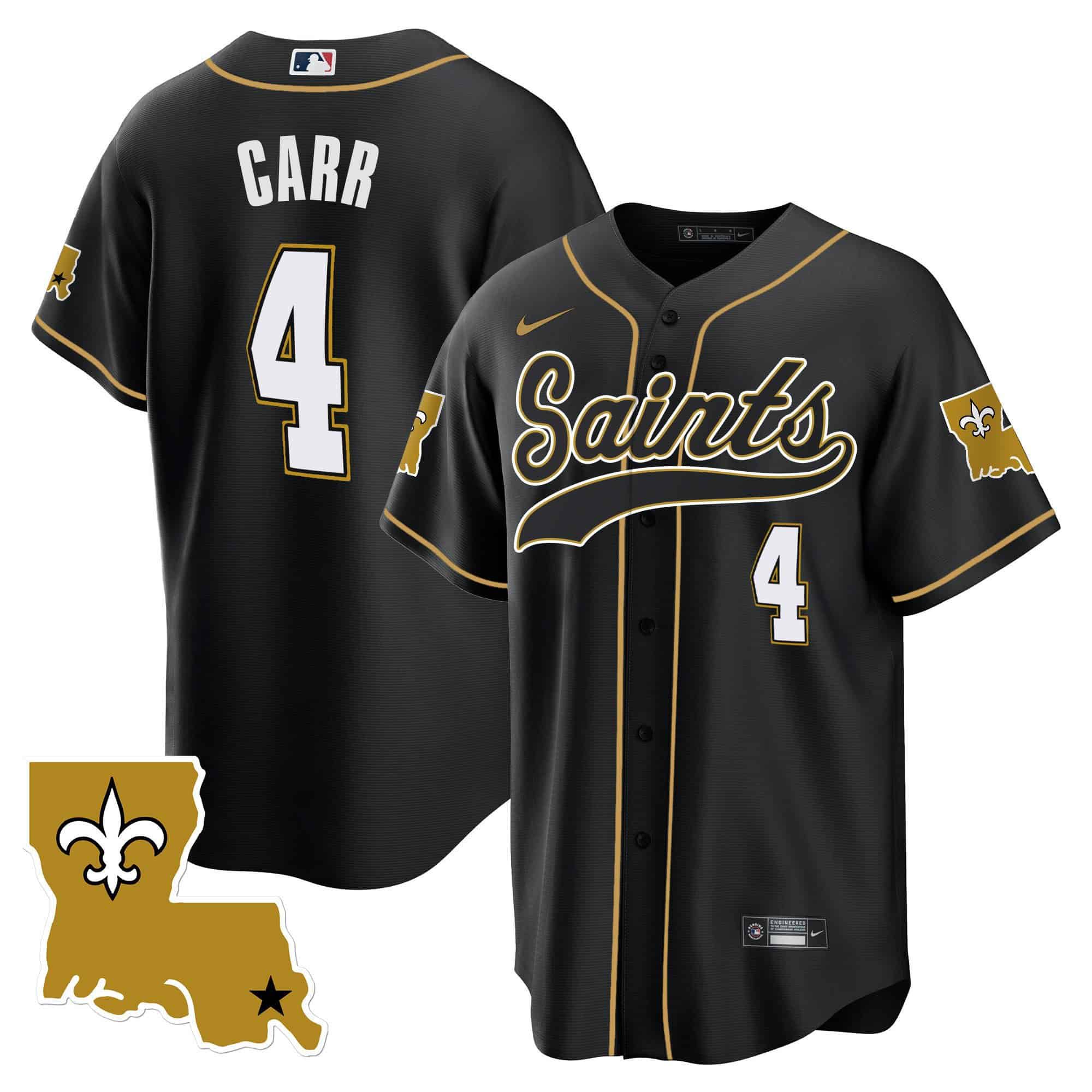 Men New Orleans Saints 4 Carr Black 2024 Nike 1987 Legacy Cool Base NFL Jersey style 1